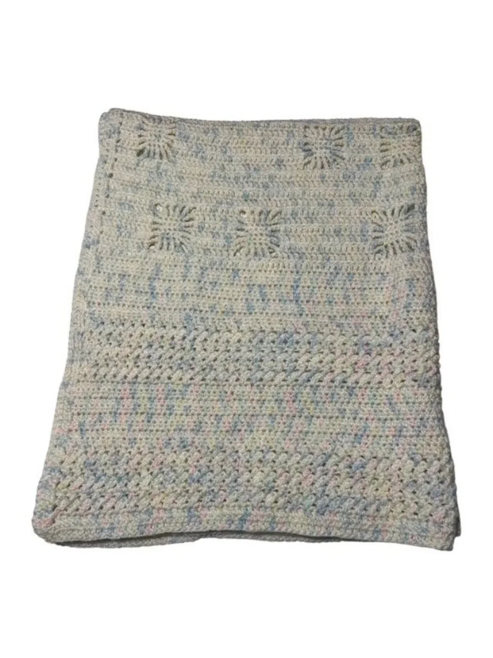 Hand Crocheted Pastel Baby Blanket Throw Afghan 30x35 Handmade Nursery Lap Blank